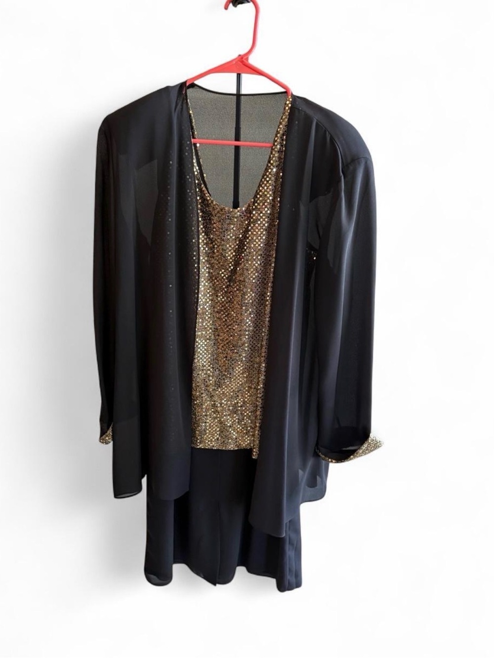 Patra Black cardigan with Gold Sequin Dress